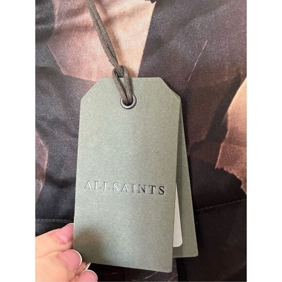 AllSaints Toni Iris Silk Blend Shirt Button Up Coffee Brown NEW - Picture 13 of 14